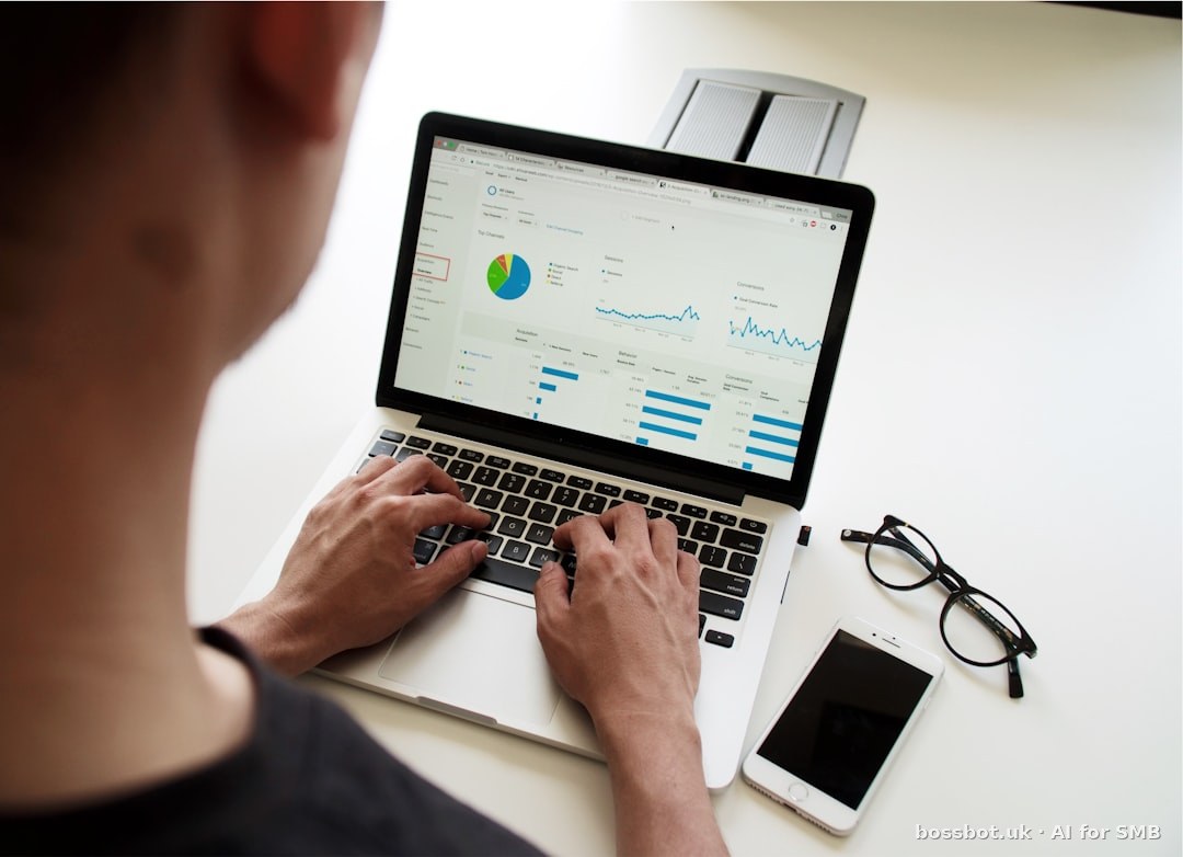 US small business owner reviewing AI automation dashboard on laptop with compliance checklist