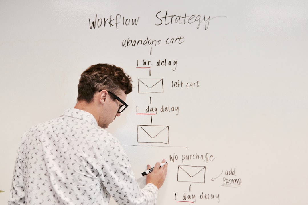 UK small business owner reviewing AI workflow automation dashboard on laptop