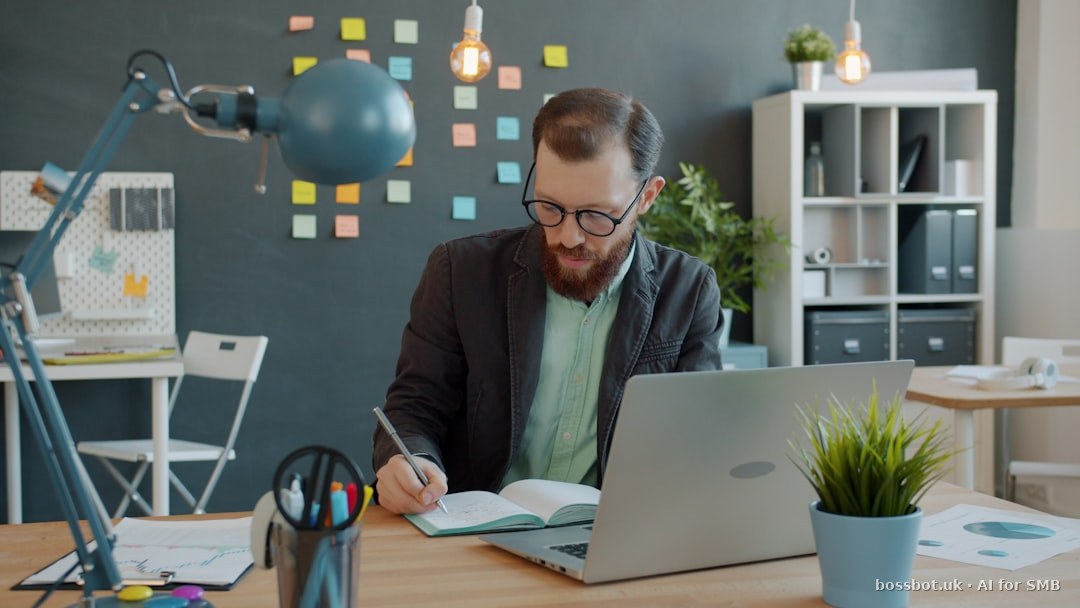 Person working at laptop and mobile phone.