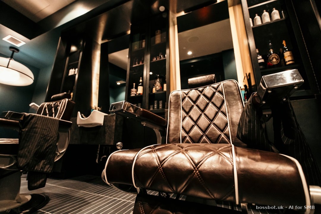 Interior de uma barbearia em Portugal, cadeira e espelho.