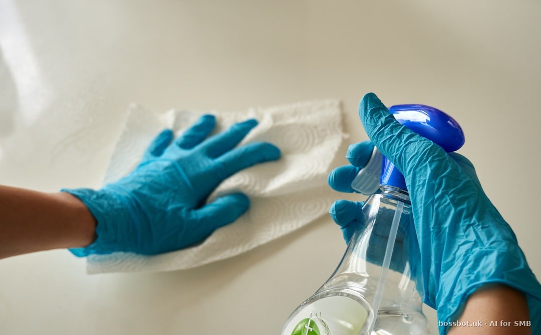 Cleaning service workers in Turkish office.