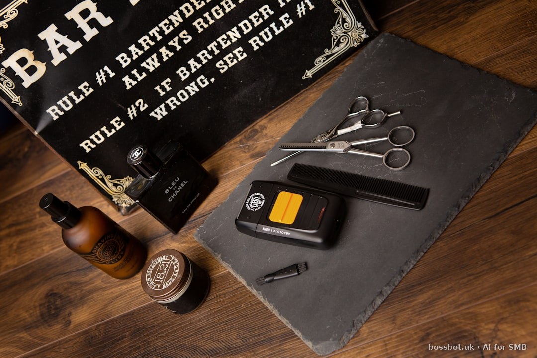 Barber scissors and tools on a grooming station