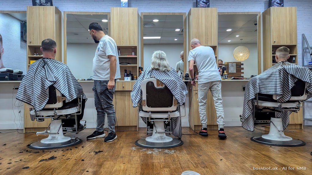 Barbers cutting hair in a modern salon