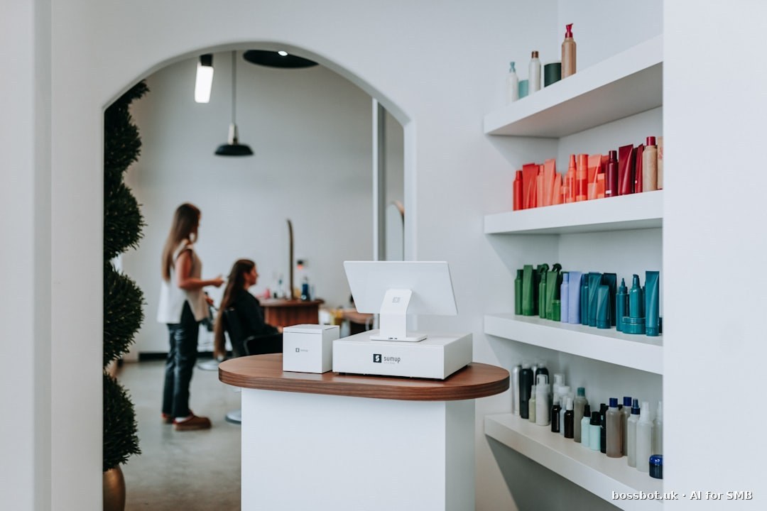 Beauty salon workstation with smartphone showing customer review notification